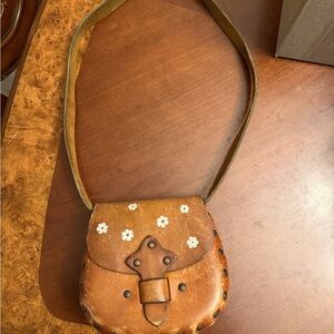 Brown Leather Floral Crossbody Bag